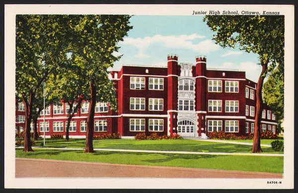 Vintage postcard JUNIOR HIGH SCHOOL Ottawa Kansas building pictured unused n-mint+