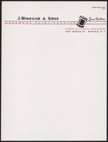 Vintage letterhead J WINEGAR and SONS Hardware Paint Stoves Lowe Brothers Buffalo NY