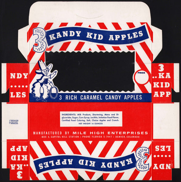 Vintage box KANDY KID APPLES cartoon cowboy pictured Mile High Denver Colorado