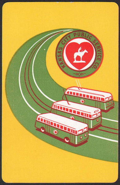 Vintage playing card KANSAS CITY PUBLIC SERVICE buses pictured Kansas City Missouri