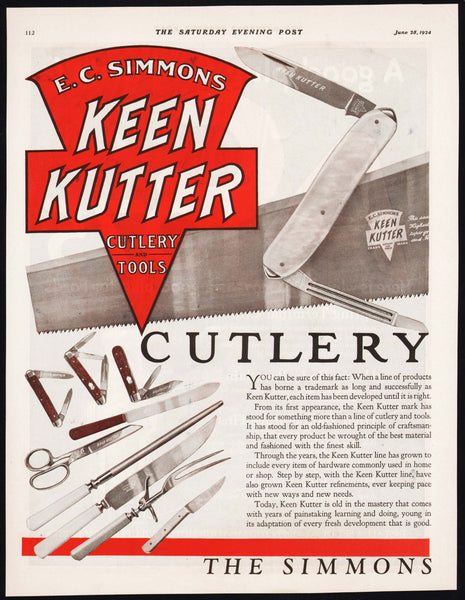 Vintage magazine ad KEEN KUTTER from 1924 E C Simmons Hardware 2 page Rare ad