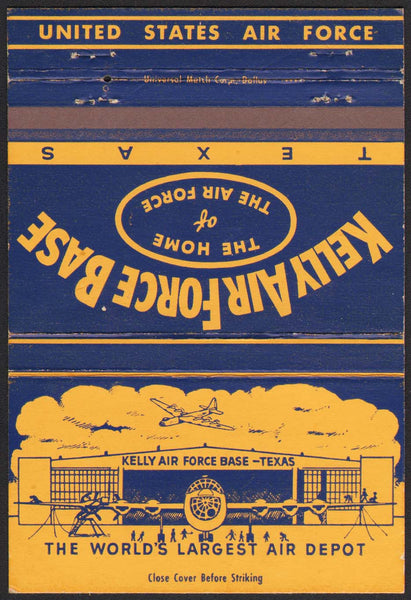 Vintage matchbook cover KELLY AIR FORCE BASE hanger and plane pictured Texas