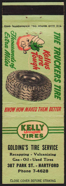 Vintage matchbook cover KELLY SPRINGFIELD TIRES Goldings Service Hartford Conn