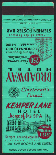 Vintage matchbook cover KEMPER LANE HOTEL and Broadway Hotel Cincinnati Ohio