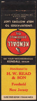 Vintage matchbook cover KENDALL The 2000 Mile Oil H W Read and Son Freehold NJ