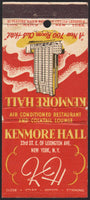 Vintage matchbook cover KENMORE HALL with the old hotel pictured New York NY