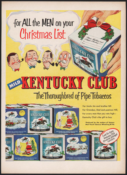 Vintage magazine ad KENTUCKY CLUB tobacco from 1953 Christmas boxes pictured