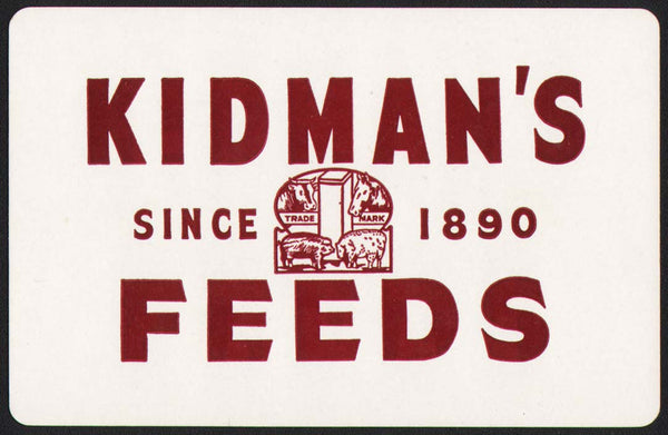 Vintage playing card KIDMANS FEEDS pig cow sheep horse logo pictured Des Moines Iowa