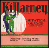 Vintage soda pop bottle label KILLARNEY ORANGE Saint Patrick Manistee Michigan