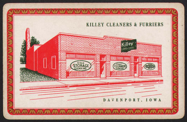 Vintage playing card KILLEY CLEANERS and FURRIERS building pictured Davenport Iowa