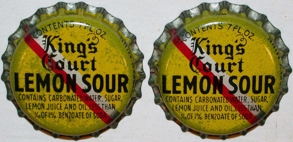 Soda pop bottle caps KINGS COURT LEMON SOUR Lot of 2 cork lined new old stock