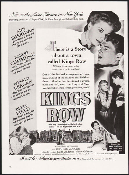 Vintage magazine ad KINGS ROW movie 1942 Sheridan Cummings Field Ronald Reagan