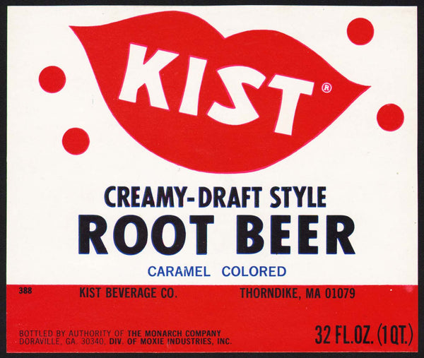 Vintage soda pop bottle label KIST DRAFT ROOT BEER Thorndike Mass new old stock