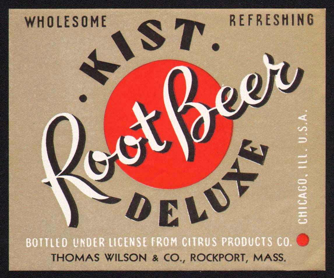 Vintage soda pop bottle label KIST DELUXE ROOT BEER unused new old sto ...