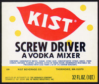 Vintage soda pop bottle label KIST SCREW DRIVER Thorndike Mass new old stock