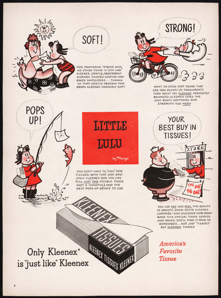 Vintage magazine ad KLEENEX TISSUES from 1949 Little Lulu cartoon Marge artwork