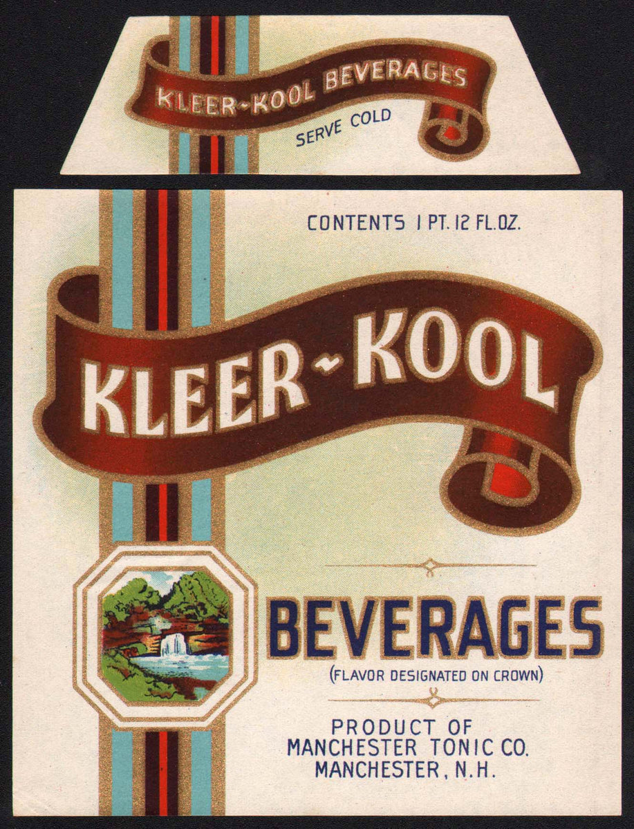Vintage soda pop bottle label KLEER KOOL BEVERAGES Manchester NH new o ...