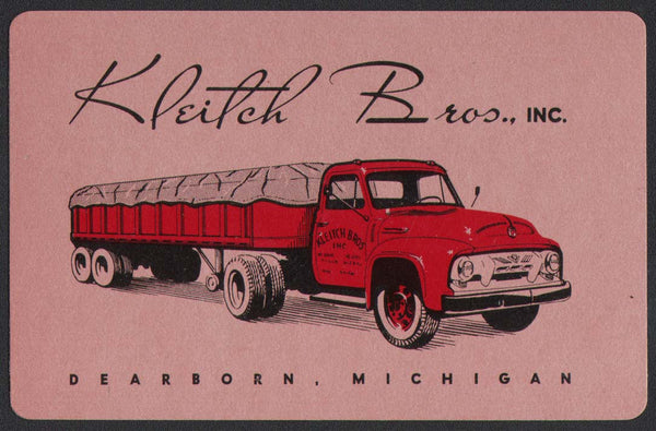 Vintage playing card KLEITCH BROS INC picturing their truck Dearborn Michigan