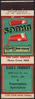 Vintage matchbook cover KLINGS PHARMACY mortar and pestle Baltimore Maryland