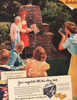 Vintage magazine ad KODAK CAMERA AND FILM 1951 family backyard barbeque picture