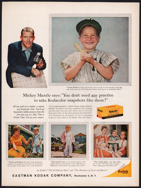 Vintage magazine ad EASTMAN KODAK 1959 picturing Mickey Mantle and Little Mickey
