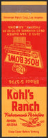 Vintage matchbook cover KOHLS RANCH Rose Bowl Motor Hotel Payson Phoenix Arizona