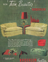 Vintage magazine ad KROEHLER FURNITURE from 1951 picturing sofas Twin Beauties