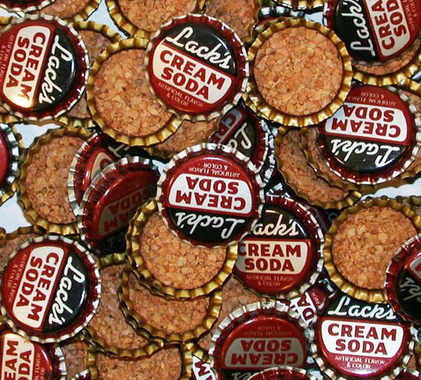 Soda pop bottle caps Lot of 25 LACKS CREAM SODA cork lined unused new old stock