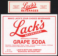 Vintage soda pop bottle label LACKS GRAPE SODA 24oz Muskegon Michigan unused