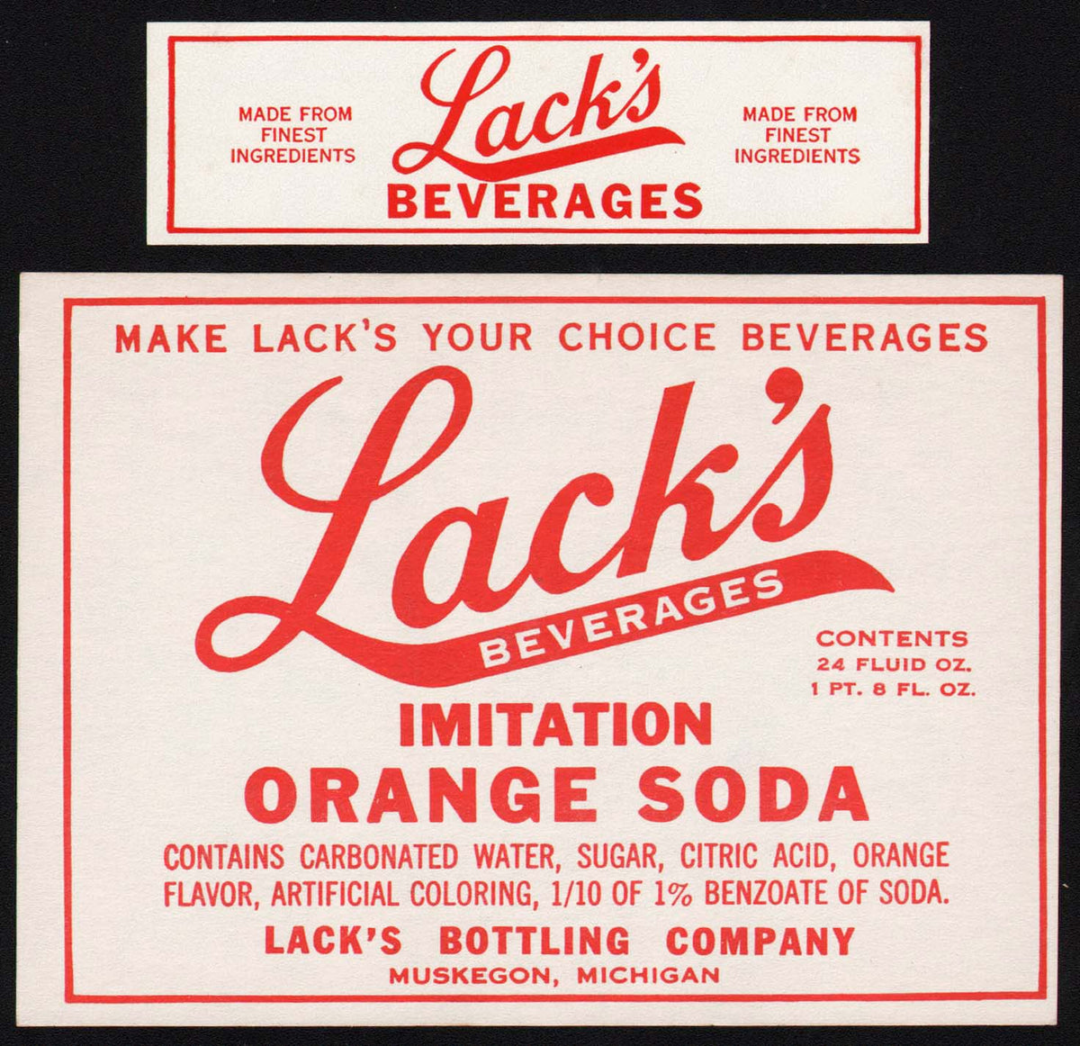 Sode Label Vintage soda pop bottle label LACKS ORANGE SODA Muskegon Michigan new ...