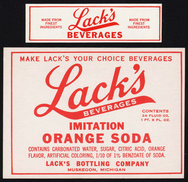 New Sode Vintage soda pop bottle label LACKS ORANGE SODA Muskegon Michigan new ...
