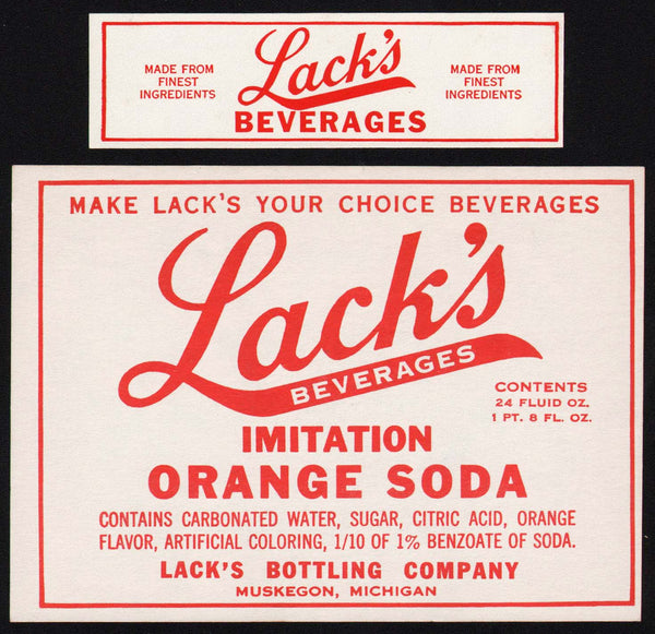 Vintage soda pop bottle label LACKS ORANGE SODA Muskegon Michigan new old stock