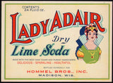Vintage soda pop bottle label LADY ADAIR DRY LIME SODA woman pictured Madison Wisconsin
