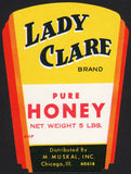 Vintage label LADY CLARE HONEY M Muskal Inc Chicago unused new old stock n-mint+
