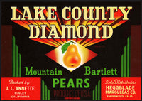 Vintage label LAKE COUNTY DIAMOND PEARS Finley San Francisco California n-mint+