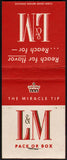 Vintage full matchbook L & M CIGARETTES crown pictured The Miracle Tip unused