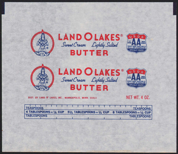 Vintage wrapper LAND O LAKES BUTTER indian maiden Mia Minneapolis Minn ...