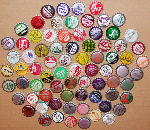 Vintage soda pop bottle caps LOT OF 100 ALL UNUSED ORIGINALS over 75 different