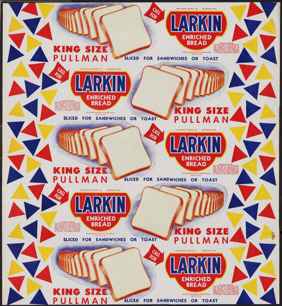 Vintage bread wrapper LARKIN KING SIZE PULLMAN Elizabethton Tennessee unused