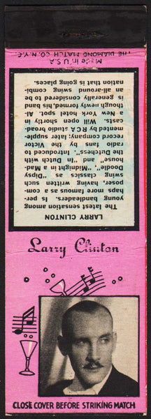 Vintage matchbook cover LARRY CLINTON swing bandleader with his picture and bio