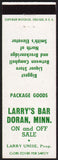 Vintage matchbook cover LARRYS BAR Larry Unise Prop from Doran Minnesota