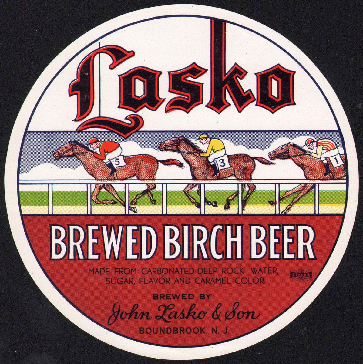 Vintage soda pop bottle label LASKO BIRCH BEER round one Boundbrook Ne ...