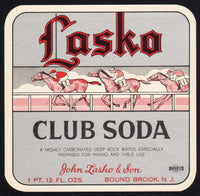 Vintage soda pop bottle label LASKO CLUB SODA race horses Bound Brook NJ n-mint