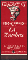 Vintage matchbook cover LA ZAMBRA Restaurant and Bar woman dancer pictured New York