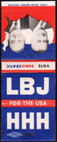 Vintage full matchbook LBJ HHH Lyndon Johnson Hubert Humphrey Vote Democratic