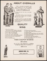 Vintage coupon LEE OVERALLS circa 1920s Hankins Merc Co Willow Springs Missouri