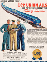Vintage magazine ad LEE WORK CLOTHES 1947 men and General Motors train pictured