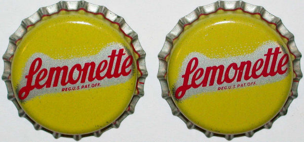 Soda pop bottle caps LEMONETTE by Grapette Lot of 2 cork lined new old stock