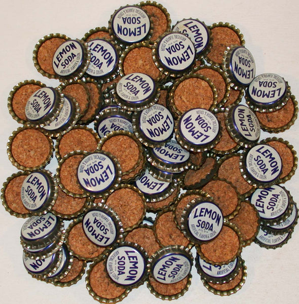 Soda pop bottle caps Lot of 100 LEMON SODA #1 cork lined unused new old stock