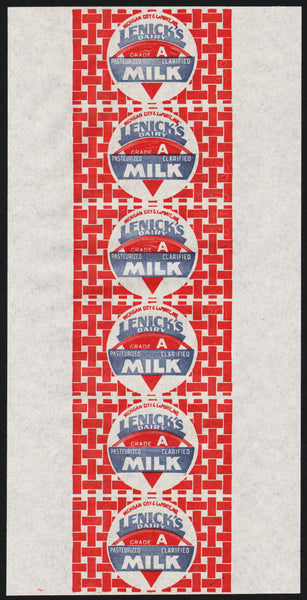 Vintage milk bottle cap LENICKS DAIRY parchment hood Michigan City LaPorte Indiana